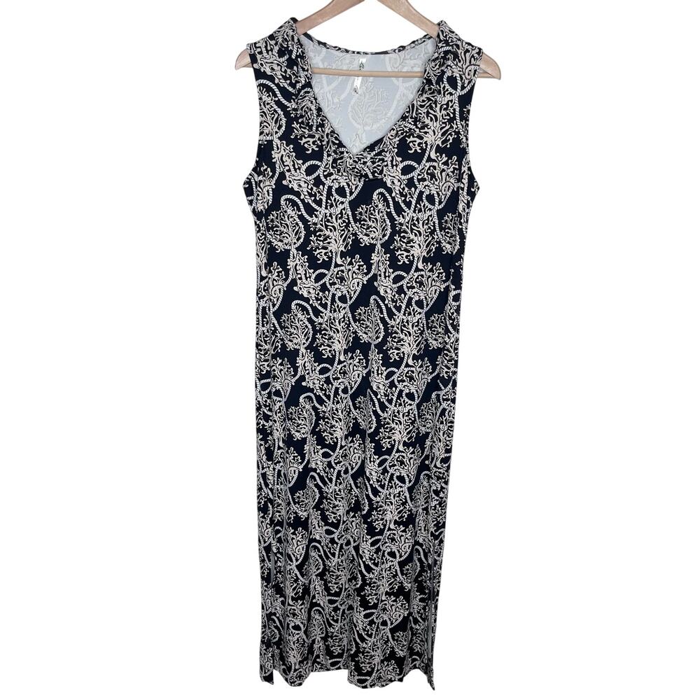 Lulu-B Womens Black White Coral Print Sleeveless Maxi Dress V Neck Coastal